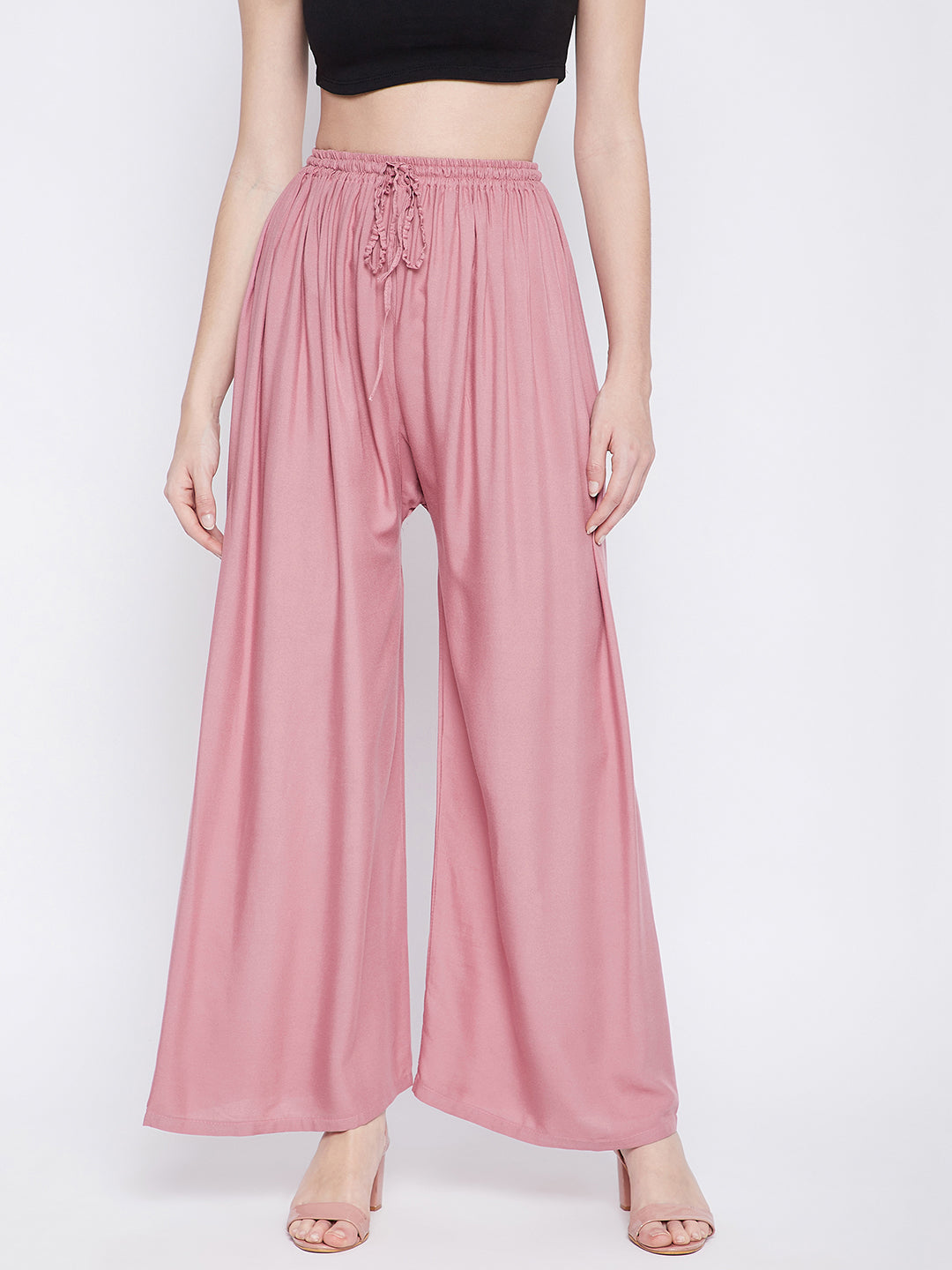Buy Clora Light Pink Solid Rayon Palazzo Online at Best Price - Clora  Creation