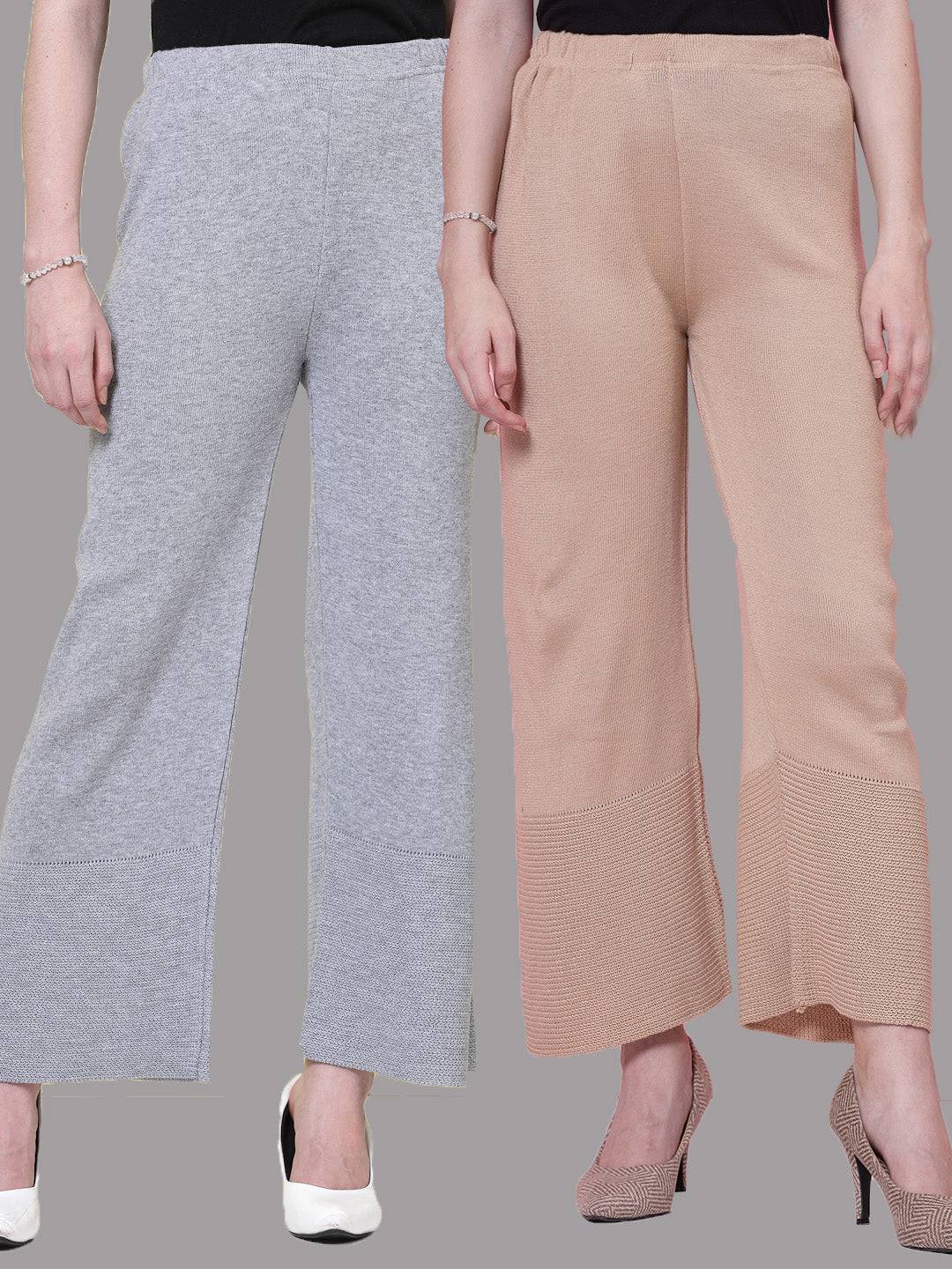 Light Grey Beige Solid Woollen Palazzo Pack of 2