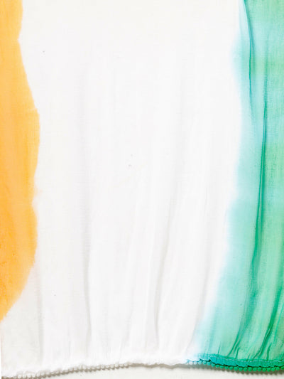 Women Tri Colour Dyed Chiffon Dupatta with Pom Pom Border