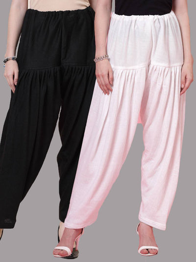 Black and white solid woolen salwar pack with loose-fit semi Patiala style.