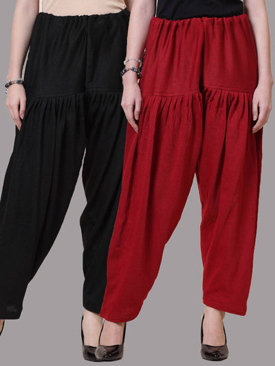 Black and maroon solid woolen salwar pack of 2 with drawstring closure.