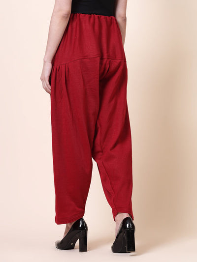 Black & Maroon Solid Woolen Salwar Pack with drawstring closure, loose-fit semi Patiala style.