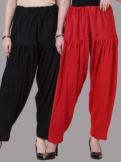 Black & Red Solid Woolen Salwar Pack of 2 with drawstring closure.