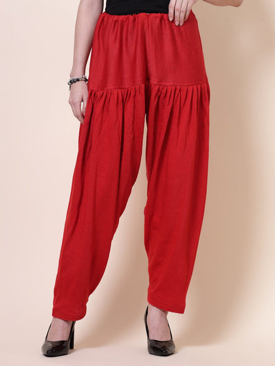 Black & Red Solid Woolen Salwar Pack of 2 with drawstring closure.
