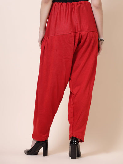 Black and red solid woolen salwar with loose fit and drawstring closure, pack of 2.