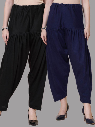 Black & Navy Blue Solid Woolen Salwar Pack of 2 with drawstring closure.
