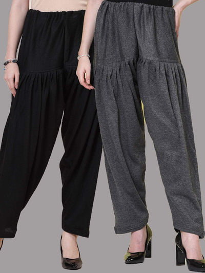 Black & Grey Solid Woolen Salwar Pack, loose-fit design with drawstring closure.