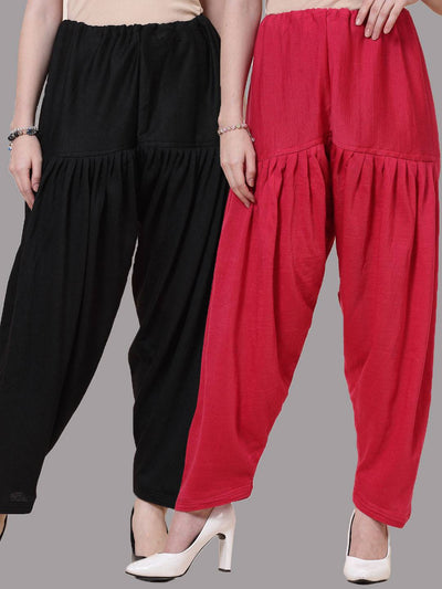 Black and magenta solid woolen salwar pack of 2 with drawstring closure.
