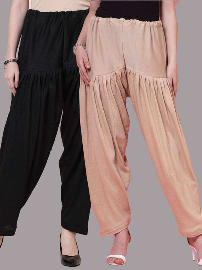 Black and fawn solid woolen salwar pack of 2 with drawstring closure.
