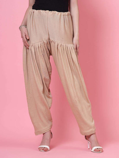 Black & Fawn Solid Woolen Salwar Pack with drawstring closure.