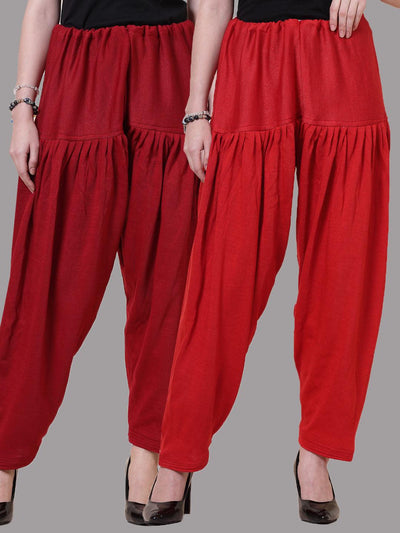 Maroon and red solid woolen salwar pack, loose-fit semi Patiala style.