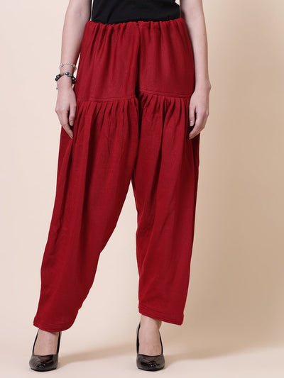 Maroon & Red Solid Woolen Salwar Pack of 2 with drawstring closure.