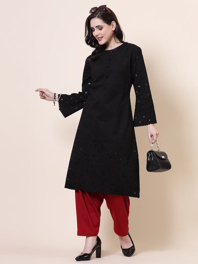 Maroon and fawn solid woolen salwar pack of 2 with loose-fit semi Patiala design.