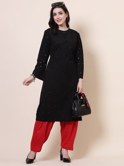Red & Fawn Solid Woolen Salwar Pack with drawstring closure.