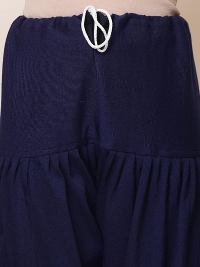 Navy Blue & Grey Solid Woolen Salwar with drawstring closure.