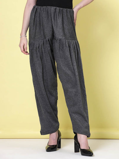 Grey solid woolen salwar with loose-fit and drawstring closure.