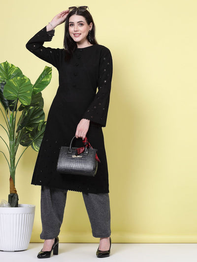 Grey and magenta solid woolen salwar pack, featuring loose-fit semi Patiala salwars with drawstring closure.