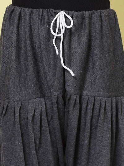 Grey and magenta solid woolen salwar with drawstring closure and loose-fit style.