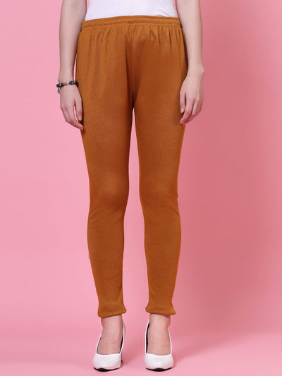 Black & Mustard Solid Woolen Leggings with elastic waistband.