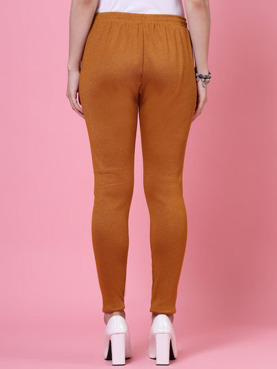 Black and mustard solid woolen leggings with elastic waistband and drawstring closure.