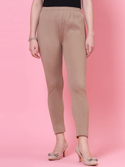 Black and dark fawn solid woolen leggings with elasticated waistband.