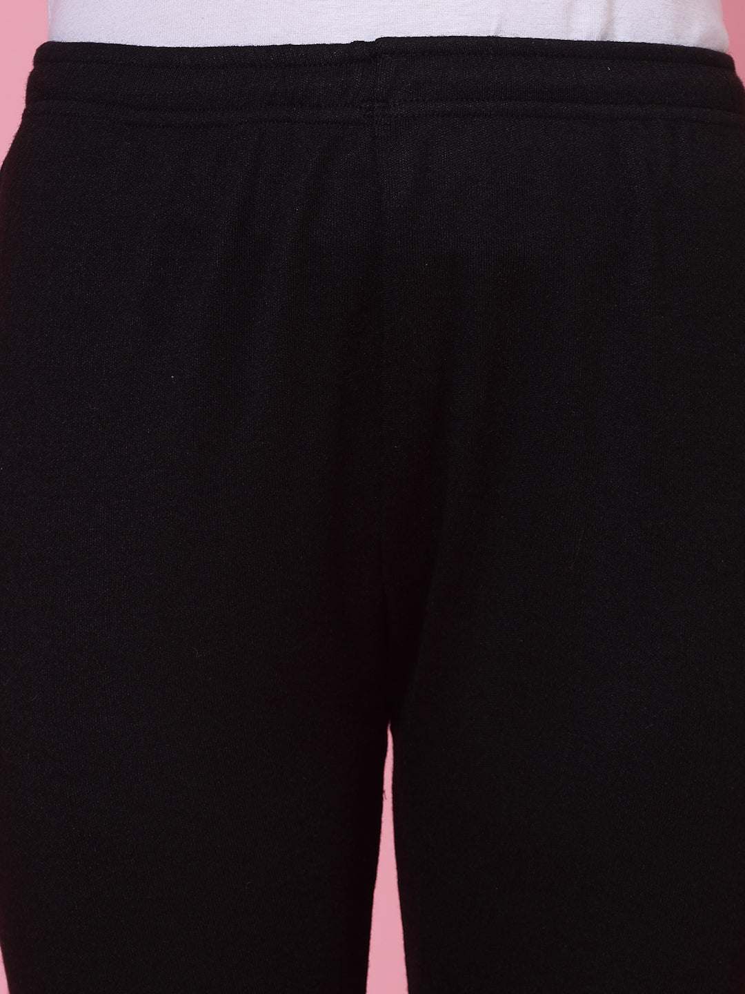Black & Dark Fawn Solid Woolen Leggings with Elastic Waistband and Drawstring Closure.