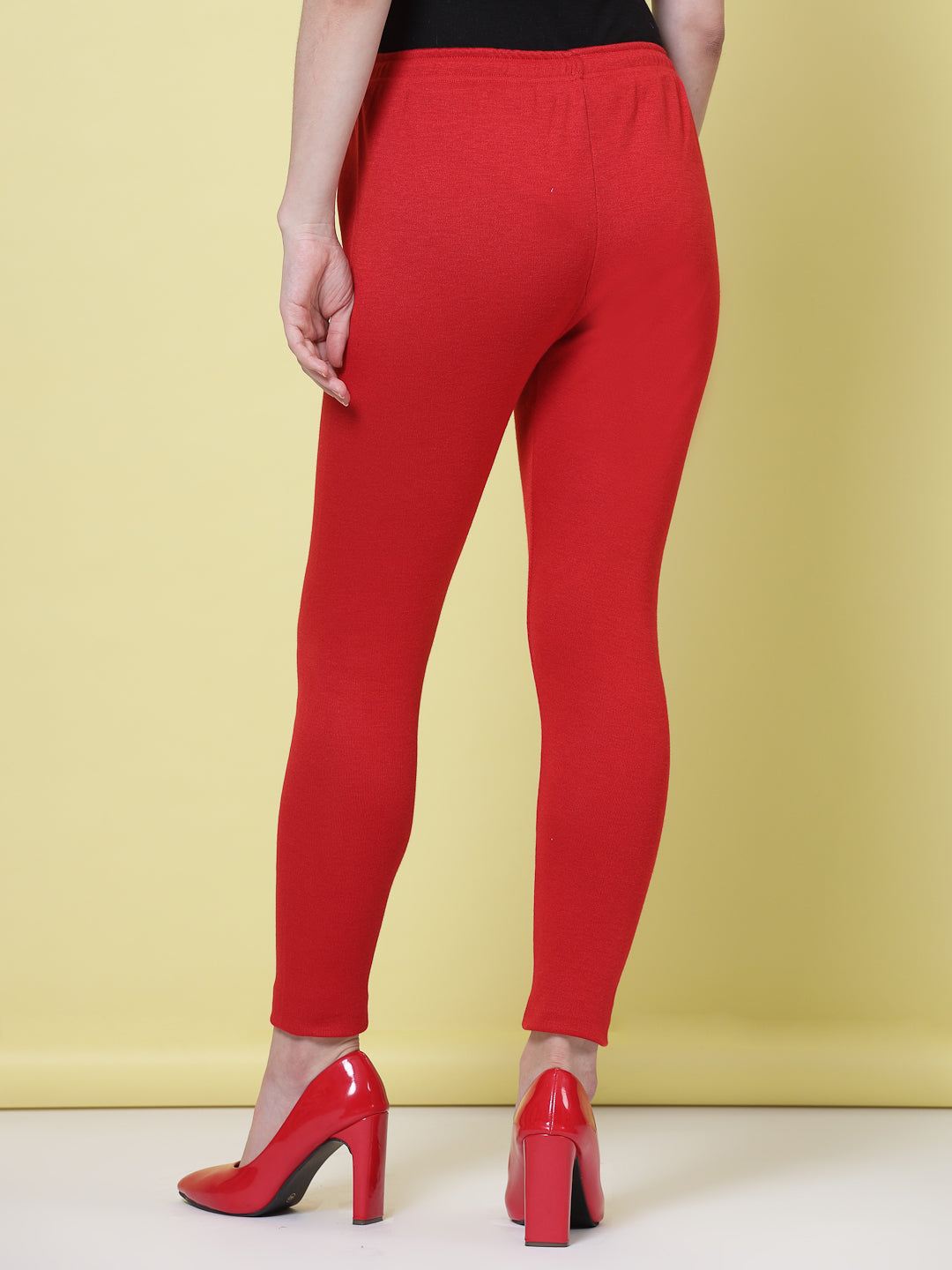 Maroon & Red Solid Woolen Leggings with Elasticated Waistband Pack of 2