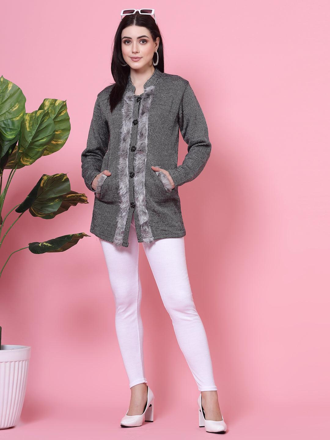 White and dark fawn solid woolen leggings with elasticated waistband and drawstring closure, pack of 2.