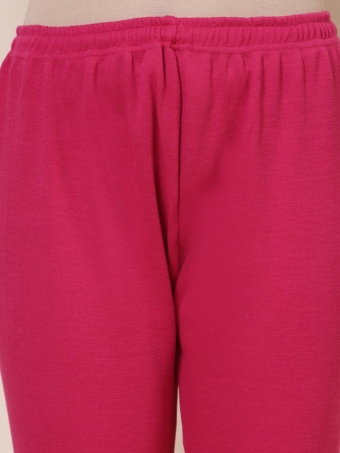 Grey & Magenta Solid Woolen Leggings with Elasticated Waistband Pack of 2