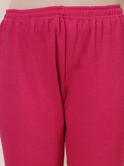 Grey & Magenta Solid Woolen Leggings with Elasticated Waistband Pack of 2
