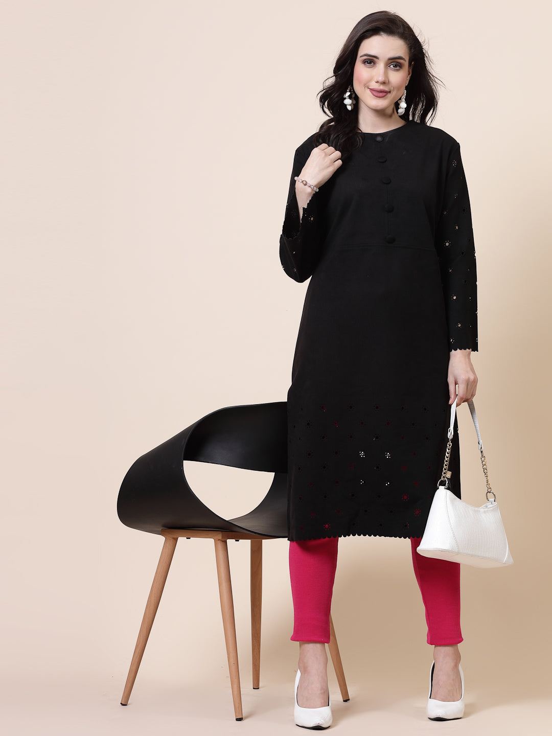 Magenta and red solid woolen leggings pack with elasticated waistband and drawstring closure.