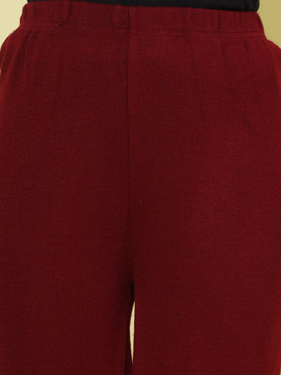 Maroon solid woolen palazzo with elasticated waistband.