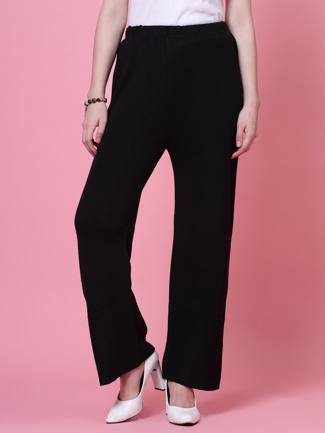Black & Light Grey Solid Woolen Palazzo Pack with elasticated waistband.