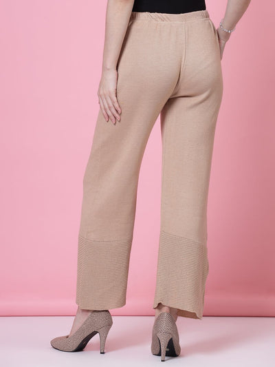 Black & Beige Solid Woolen Palazzo with elastic waistband, slip-on closure.