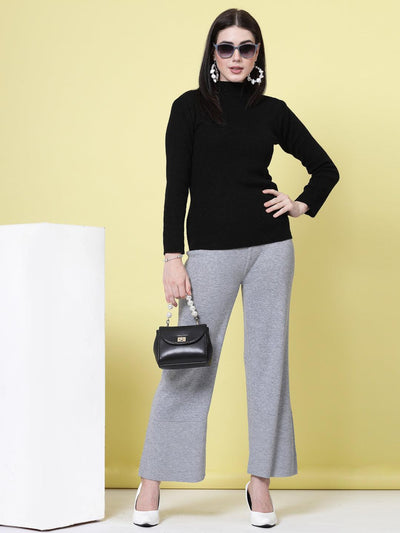 Light grey woolen palazzo with elasticated waistband.
