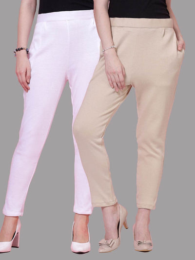 White solid semi Patiala woolen salwar with elastic waistband.