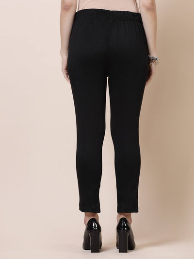 Maroon & Black Solid Woolen Trouser Pack with elasticated waistband and side pockets.