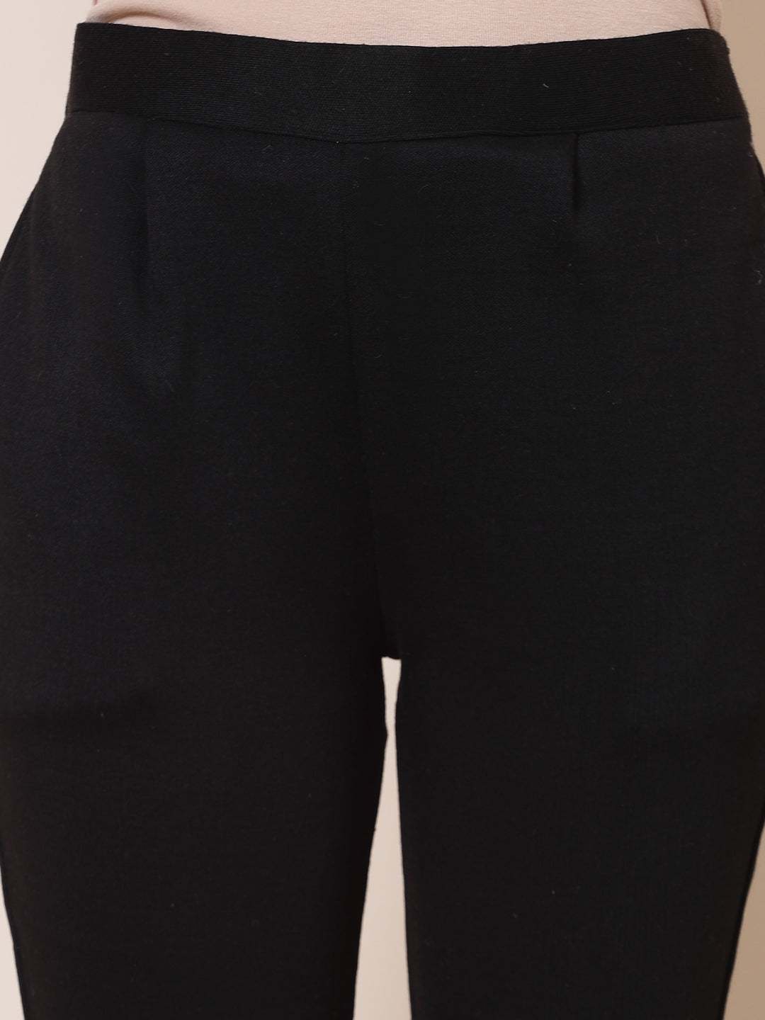Maroon & Black Solid Woolen Trouser Pack with elasticated waistband and side pockets.