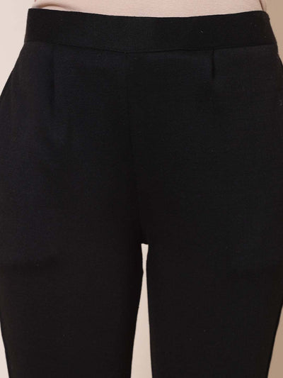 Maroon & Black Solid Woolen Trouser Pack with elasticated waistband and side pockets.