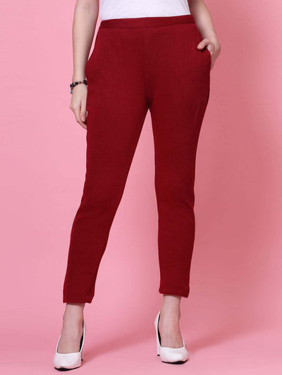 Magenta solid semi Patiala woolen salwar with elastic waistband.