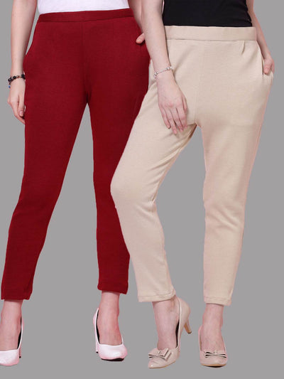 Fawn solid semi Patiala woolen salwar with elasticated waistband.
