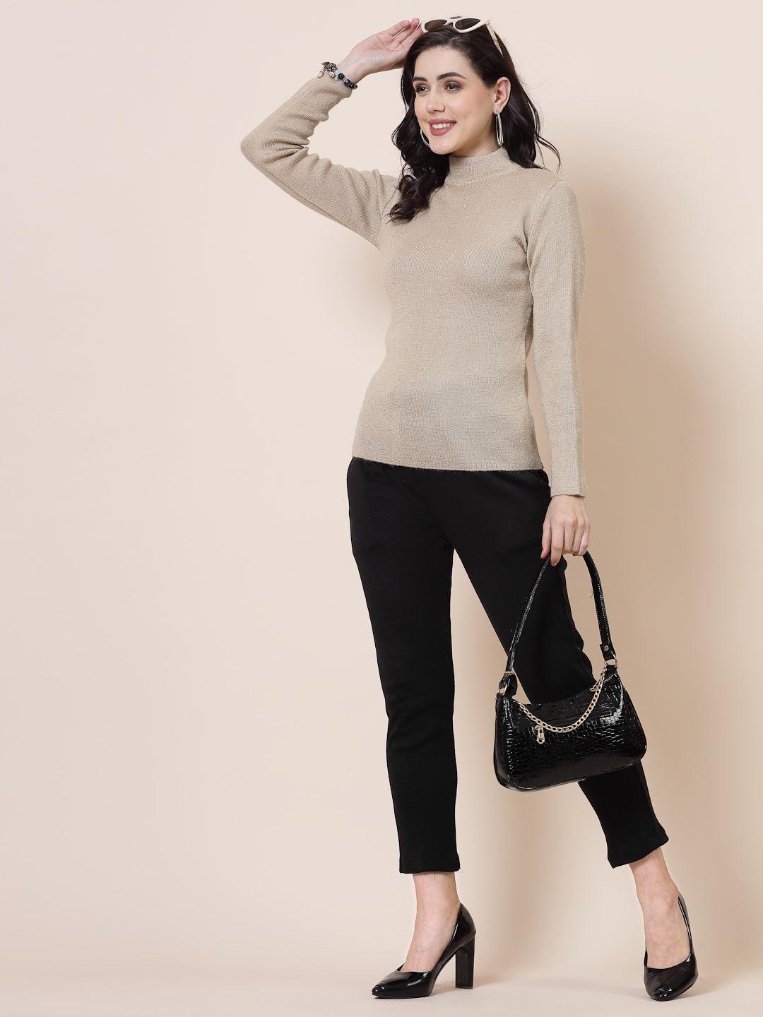 Black and light fawn solid woolen trousers pack with elasticated waistband and side pockets.