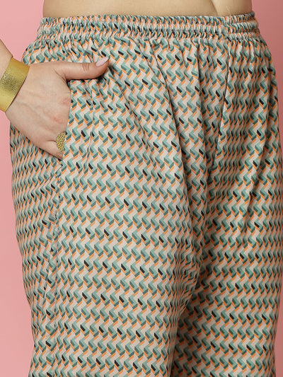 Abstract printed shirt collar tunic top with Afghani pants co-ords, multicolored digital print, shirt collar, elasticated waistband.