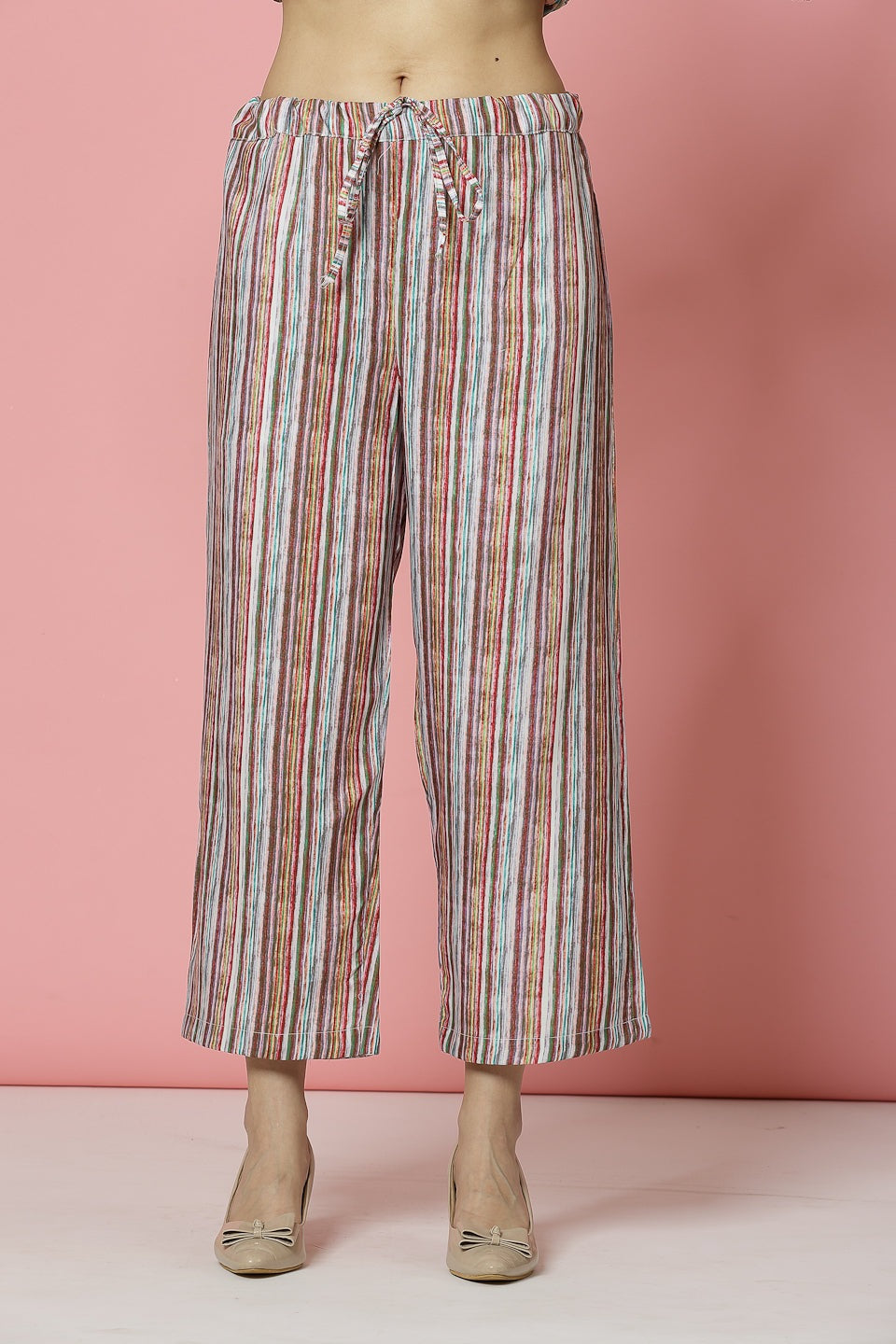 Peach paisley printed tunic top and trousers co-ords with three-quarter sleeves and elasticated waistband.
