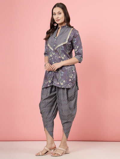 Embellished floral printed tunic with dhoti co-ords.