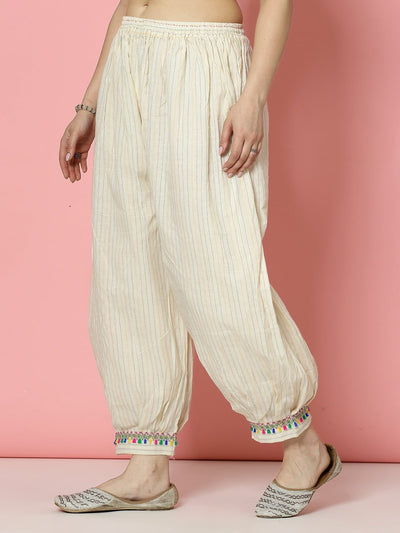 Kantha work loose fit Afghani salwar in cotton, offering comfort and grace with a billowy silhouette.