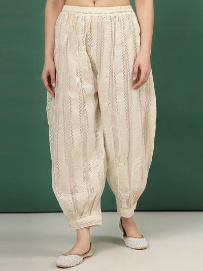 Design Loose Fit Cotton Afghani Salwar with Lurex detailing for versatile occasions.