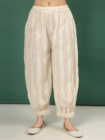 Design Loose Fit Cotton Afghani Salwar with Lurex Threads for Elegant Comfort