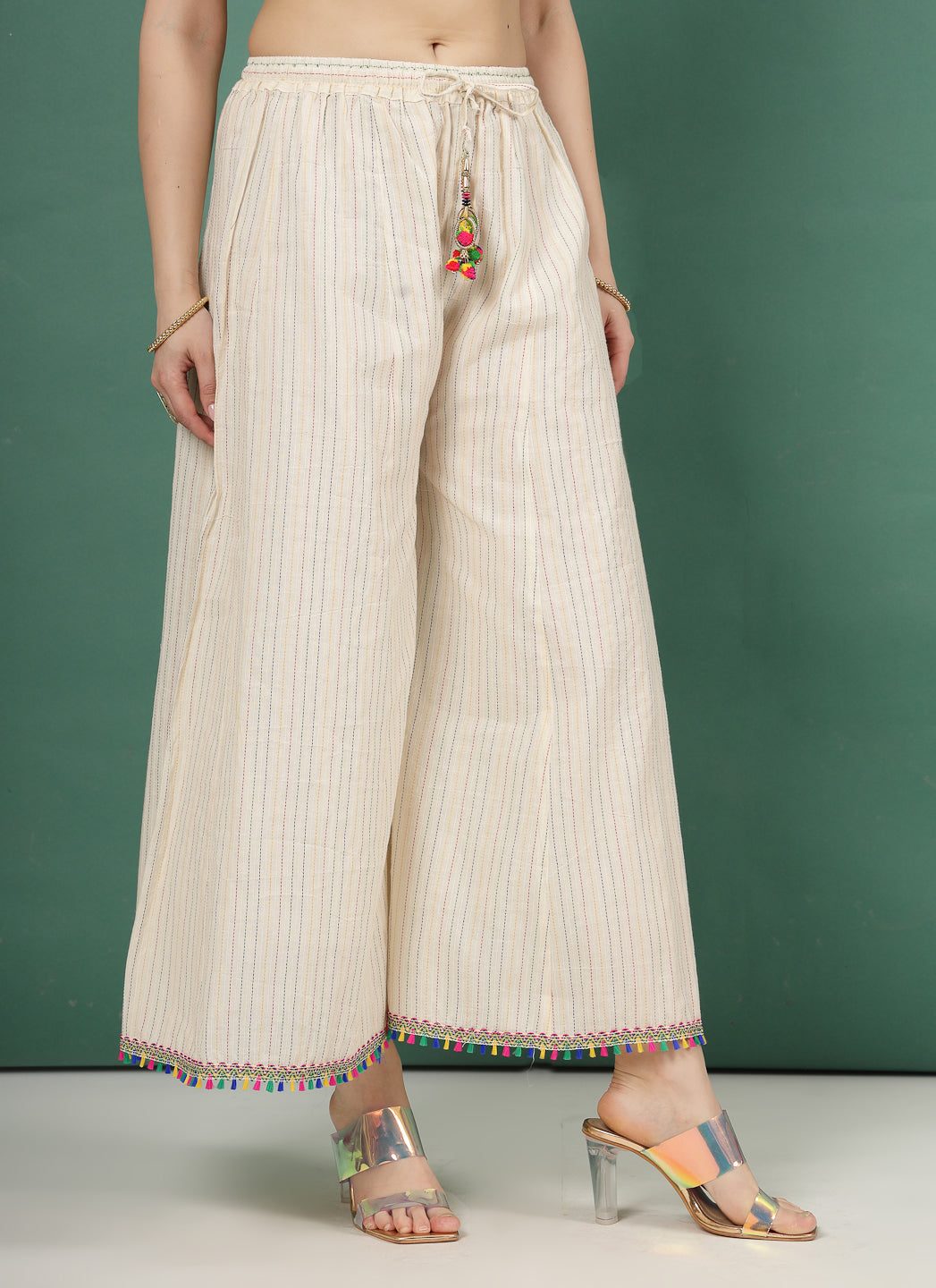 Kantha Work Flared Cotton Sharara with traditional embroidery and comfortable fit.
