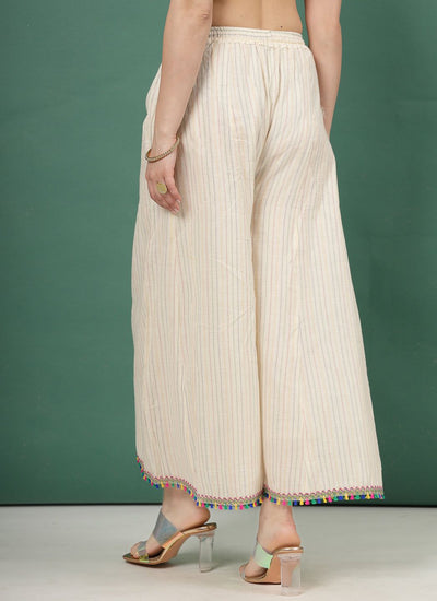 Kantha Work Flared Cotton Sharara with traditional embroidery and colorful hem.